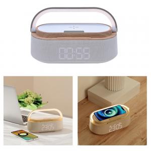 5’i 1 Arada Bluetooth Hoparlör, Kablosuz Şarj, Saat, Telefon Standı, Masa Lambası